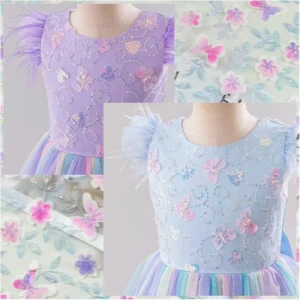 YX808 Butterfly Floral 3D Embroidery Knitted Mesh Fabric With Small Sequins Shiny Girl's Princess Dress Tulle Fabric