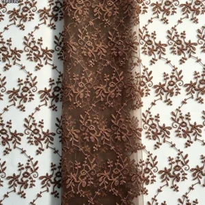YX1012 Customized Embroidered Tulle Fabrics With Customer-Provided Samples Azure Polyester Tulle Embroidered Fabrics