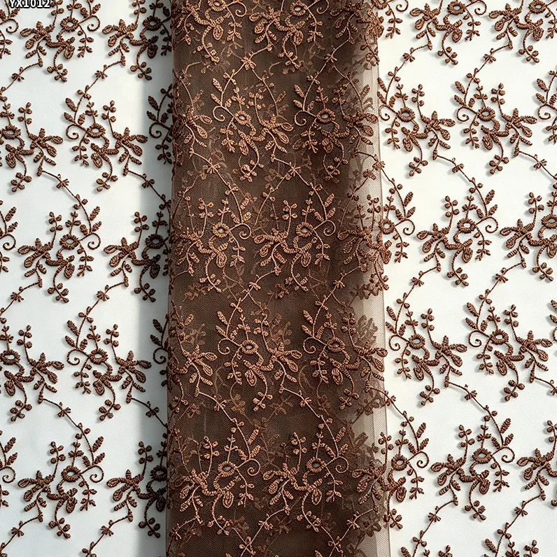 YX1012 Customized Embroidered Tulle Fabrics With Customer-Provided Samples Azure Polyester Tulle Embroidered Fabrics
