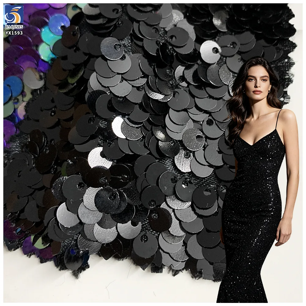 YX1593 130cm 600gsm Heavy Sequin Fabric 5MM Dense Shiny Sequins Knitted Textile for Gowns Dresses and Stage Fashion