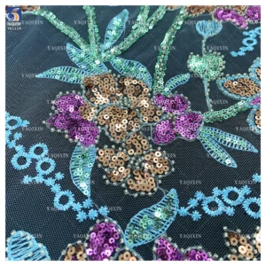 YX1224 African Colorful Sequins Embroidered Lace Fabric Hot Sales Popular Chinese Designer Floral Lace Sequin Fabric Textiles