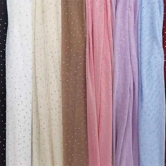 Spandex Elastic Sexy Mesh Fabric with Diamonds 2025 Silver Crystal Stretch Fabric Rhinestones Mesh Women Custom Knitted 5 Yards