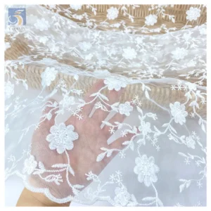 White Leaf Floral Lace Fabric 100% Polyester High Quality Cord Lace Fabric Wedding Tulle Water Soluble Embroidery Fabric