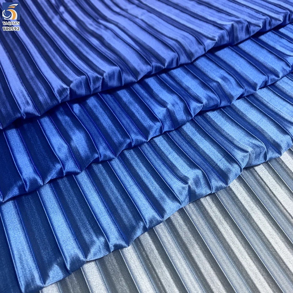 YX1592 Gradient Pleated Satin Fabric Ombre Shiny Polyester Textile for Women Dresses Gowns and Fashion Apparel