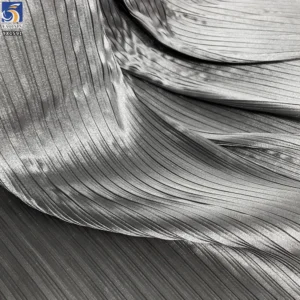 YX1591 Glossy Organza Pleated Fabric Silver Lightweight Soft Material for Evening Gowns and Womenswear