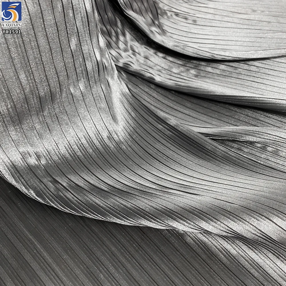 YX1591 Glossy Organza Pleated Fabric Silver Lightweight Soft Material for Evening Gowns and Womenswear