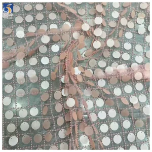 YX1430 2mm Large Round Sequins 300gsm Lace Embroidery Fabric Sequin New Fashion 130cm Sparkle for Womens Blouse