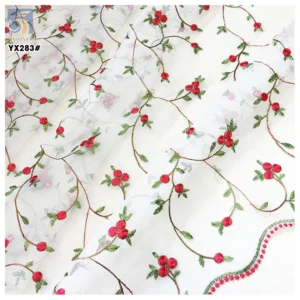 YX283 New Arrivals 2025 Design Polyester Swiss Voile Tulle Lace Red Floral Embroidery 3D Fabric for Dress