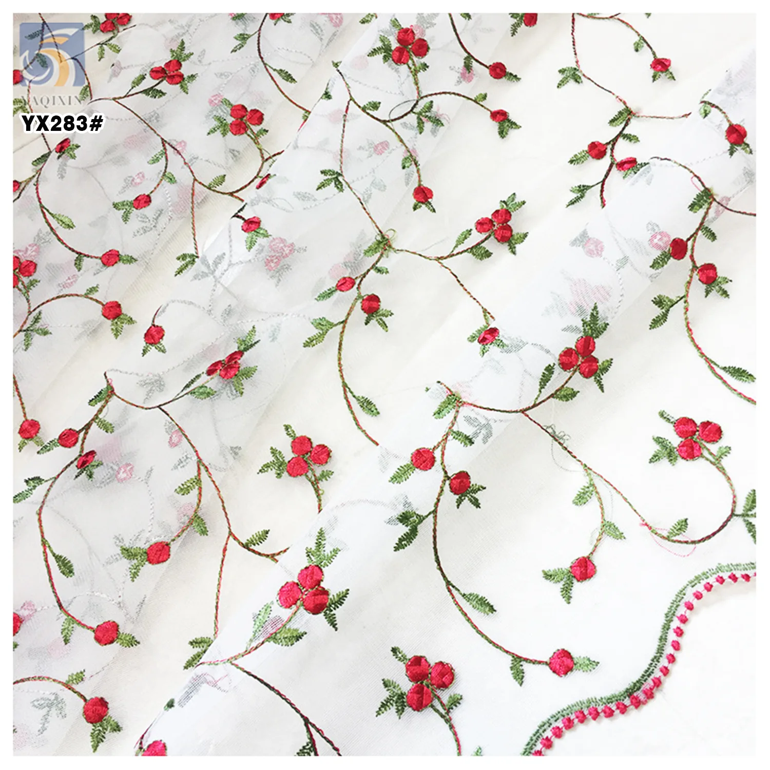 YX283 New Arrivals 2025 Design Polyester Swiss Voile Tulle Lace Red Floral Embroidery 3D Fabric for Dress