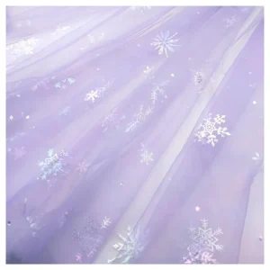New Design Colorful Foil Printing Winter Snowflake Printed Christmas Fabric Polyester Tulle Mesh Fabric 63 Inch 20gsm