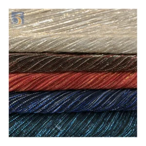 New Fashion Dance Dress Crepe Fabric 100%Polyester Knitted Strip Pleats Shiny Stretch Lurex Mesh Fabric