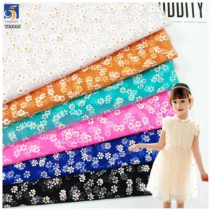 YX689 New Arrival Nylon Printed Tulle Fabric 100% Nylon Soft Daisy Pattern Design Floral Print Mesh Tulle Fabric