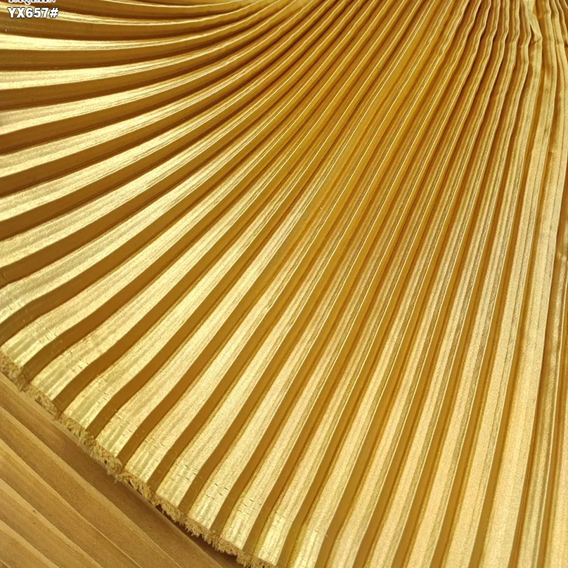 YX657-1 Gold Polyester Shiny Satin Party Dress Fabric by the Yard Soft Customized Shiny Pleated Satin Fabric