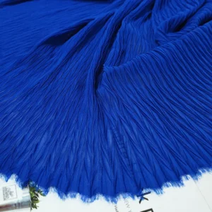 YX502 Sapphire Blue Custom Pleated Fabric 100% Polyester Pleated Chiffon Fabric for Dresses