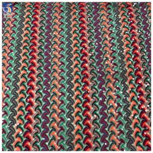 YX1446 Wholesale 300gsm Polyester Sequin Knit Jacquard Fabric Colorful Ethnic Geometric Pattern for Kaftan Dress