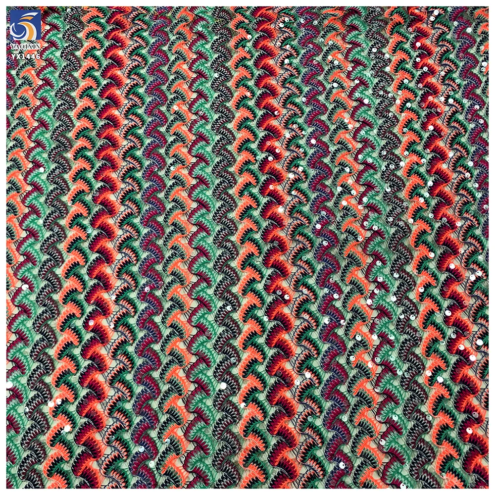 YX1446 Wholesale 300gsm Polyester Sequin Knit Jacquard Fabric Colorful Ethnic Geometric Pattern for Kaftan Dress