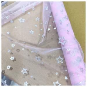 SG08 Wholesale Customized Glitter Silver Stars Tulle Soft Mesh Children's Dress Fabrics