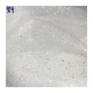 YX697 130gsm High Quality High Density Mesh Tulle Fabric With Silver Glitter Dust Dots Tulle Bridal Wedding Dress Fabric