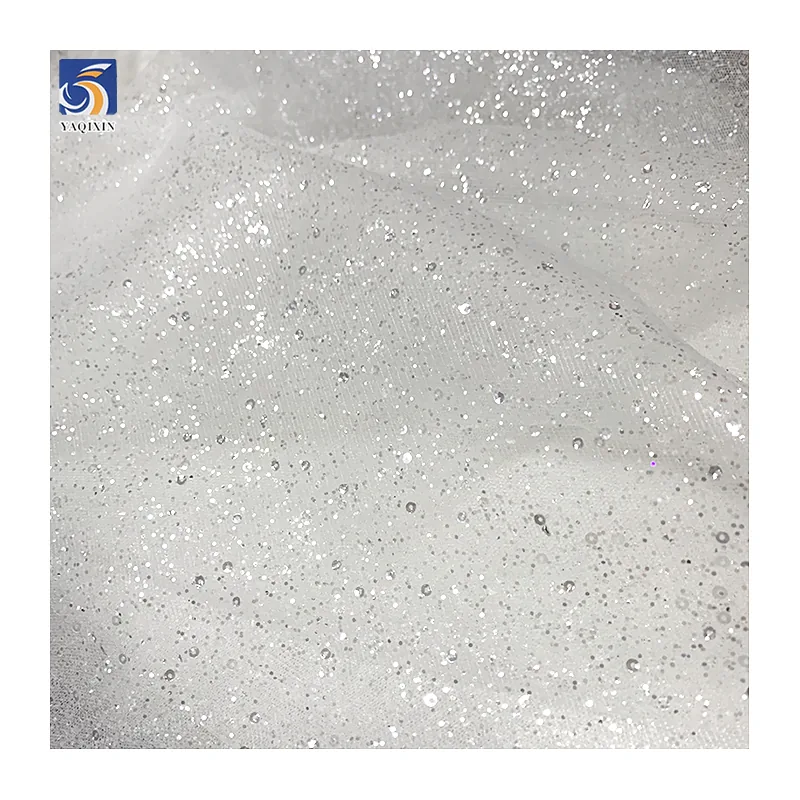 YX697 130gsm High Quality High Density Mesh Tulle Fabric With Silver Glitter Dust Dots Tulle Bridal Wedding Dress Fabric