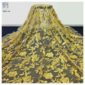 YX41-1 Wholesale Prices Nigerian Shine Lace Fabrics for Wedding 2026 Gold Sequins Glitter Lace Tulle Fabric
