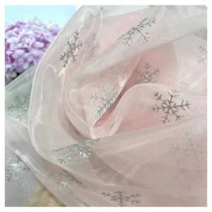 Wholesale Pink Soft Tulle Snowflake Glitter Mesh Tulle Fabric for Christmas Decors