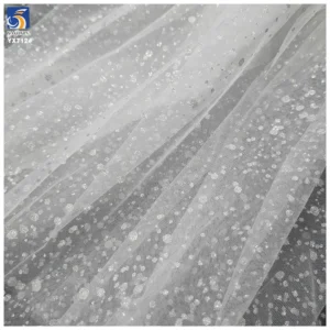 YX712 Customized White 40gsm 100 Polyester Knitted Bridal Tulle Fabric Soft Sparkle Glitter Effect for Wedding Dress Making