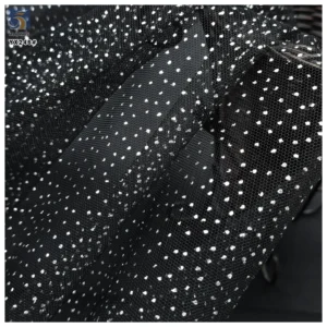 YX246-1 Non-Falling Wholesale Black Polyester Bridal Wedding Silver Glitter Sparkly Tulle Dot Mesh Fabric