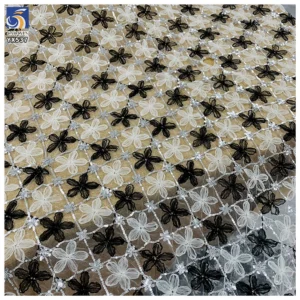 YX537 2025 Most Popular Overseas Embroidered Tulle Fabric Five-Petal Flower 3D Embroidery Tulle Fabric With Sequins
