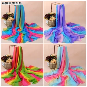 YX2144 New Arrival Gradient Rainbow Print Like Silk Scarf 100cm*180cm Oversized Travel Beach Chiffon Hijab Scarf Summer