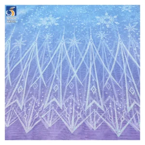 YX947 New Arrival Polyester Gradient Tulle Mesh Fabric, Snowflake & Ice Print for Kids Snow Queen Princess Dress