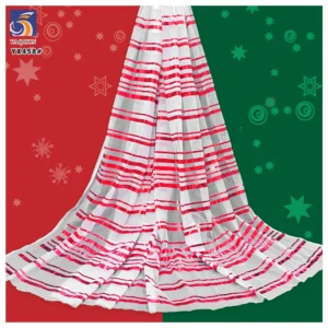 YX458 New Stripes Tulle Hot Foil Stamping Print Polyester Mesh Christmas Striped Fabric Candy Cane Stripes Tulle Fabric
