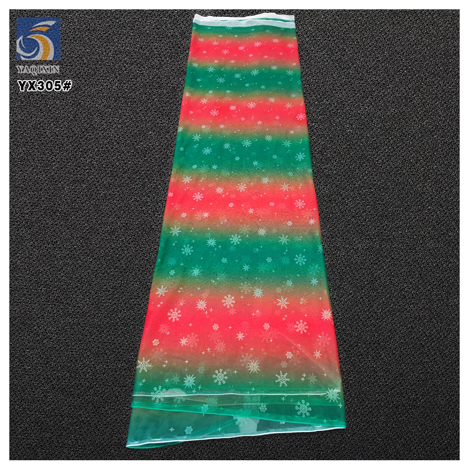 YX305-1 Non-shedding Glitter Rainbow Snowflakes Tulle Fabric Polyester Mesh Christmas Holiday Fabric for Kids