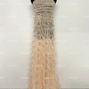 YX1151 High-Quality 200gsm Knitting 3D Red Tulle Puffy Skirt Fabric With Sequins Tulle for Girls' Princess Dress 5 Yards