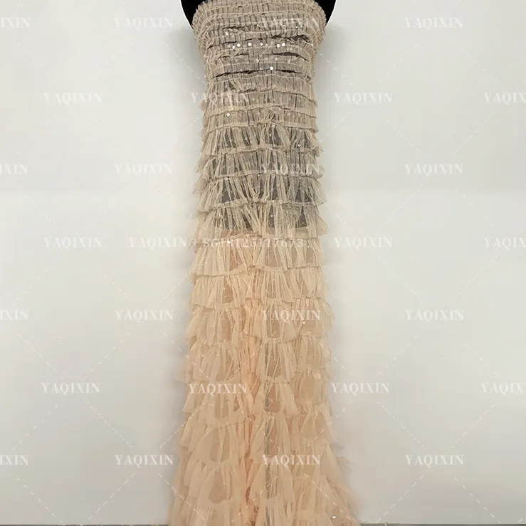 YX1151 High-Quality 200gsm Knitting 3D Red Tulle Puffy Skirt Fabric With Sequins Tulle for Girls' Princess Dress 5 Yards