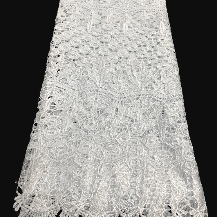 YX1069 African Milk Silk Poly Embroidery Cord Lace Water-Soluble Fabric Glossy Floral Embroidered Dress Lace Fabric for Women