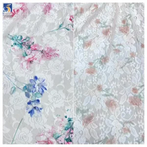 YX1232 2 Yards Color Digital Printing Large Rose Flowers Lace Fabrics Embroidered French Dress Chantilly Lace Fabric 202