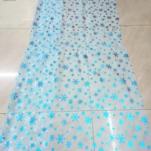 YX887 Blue Polyester Tulle Mesh Fabric With Silver Snowflake Print for Children Princess Dress