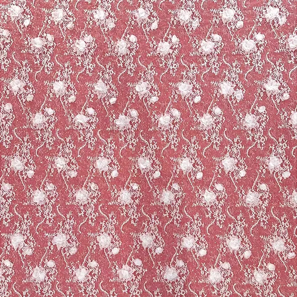 YX917 Heavy Embroidery 3D Rose Flowers Water-Soluble Lace Fabric Wedding White Eyelash Lace Fabric With 3D Pearl Sequins