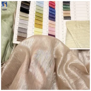 YX966 Holographic Lurex Crinkle Chiffon 100% Polyester Gold Foil Wrinkled Textured Fabric for Wedding Evening Party Dresses