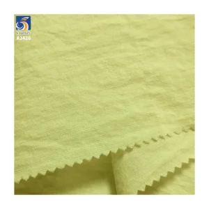 A2426 100g/m² Lightweight Sea Salt Cotton Washed Wrinkled Dress Fabric 90% Cotton 10% Nylon Plain Poplin Fabric for Dress