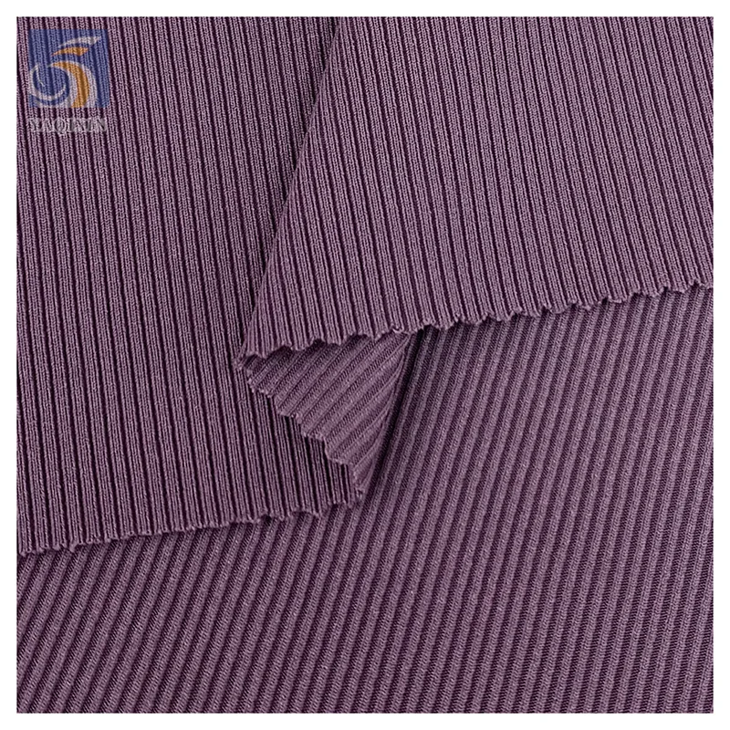 Hot Stripe Jacquard Knit Stretch Spandex Modal Cotton Blended Fabric Wholesale 2X2 Rib Knit Fabric for Winter Clothing