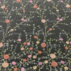 YX1222 Exquisite Colorful Sequins Embroidery Dresses Lace Mesh Flowers Fabric for Girls Skirts Shiny Flowers Dress Fabri