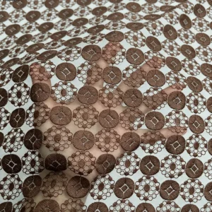YX1024 Customer's Luxury Brand Logo Embroidered Tulle Fabrics 300 Yards of 3-Day Pattern Custom Embroidered Mesh Fabric