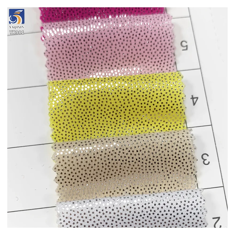 YX981 190gsm 95% Polyester 5% Spandex High Stretch Gold-Stamped Polka Dots Fabric for Swimsuit Yoga Wear Lurex Fabrics