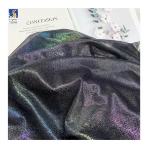 YX940 100gsm Dreamlike 100% Polyester Glossy Holographic Fabric Knit Fantasy Hot Film Glitter Lurex Chiffon Fabric