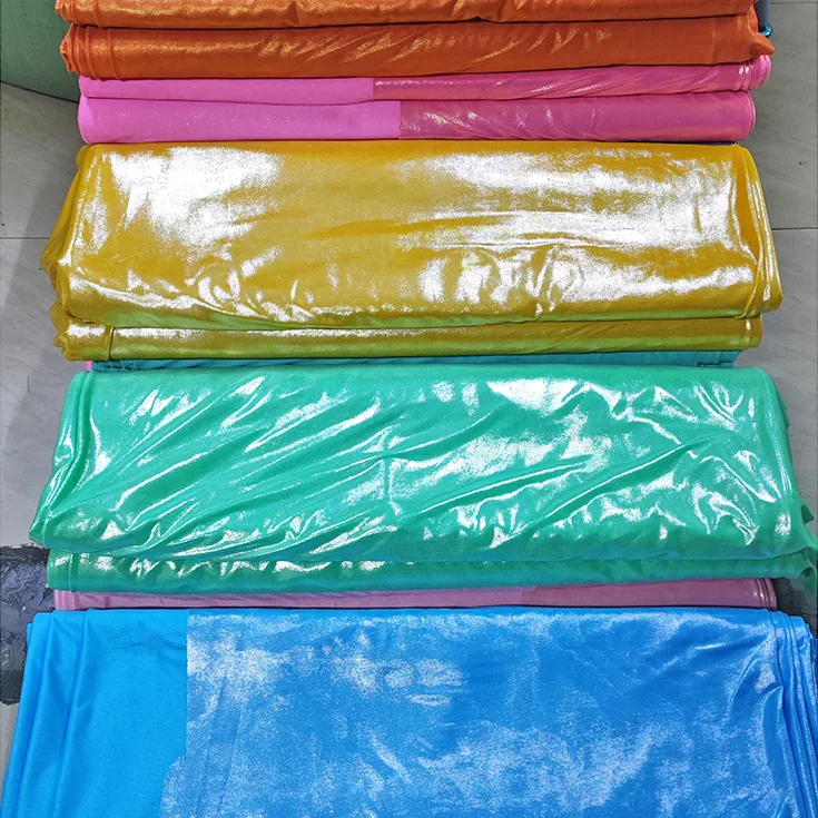 A081-1 America's Popular 95 Polyester 5 Spandex Foil Shiny Stretch Knit Lurex Fabric Stage Costume Dance Skirt Fabric