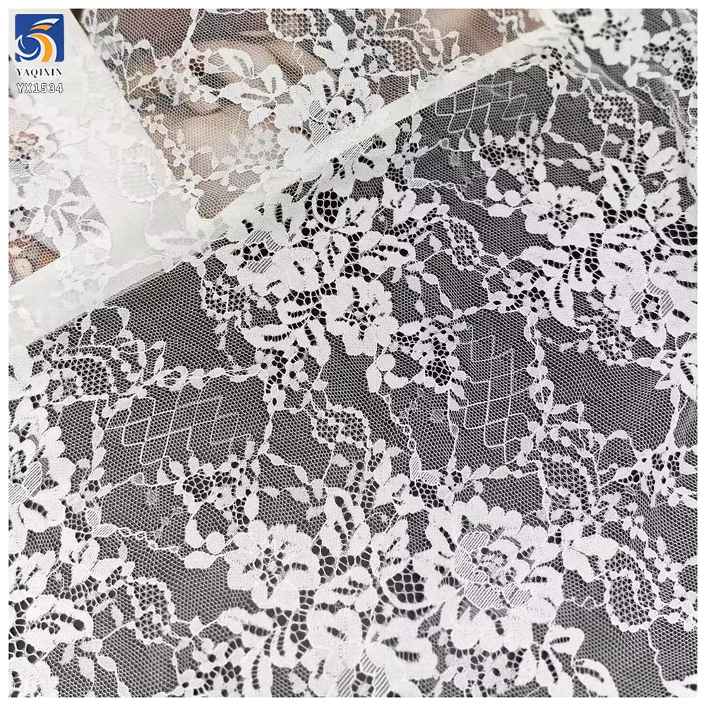 YX1534 Large Floral Non Stretch Polyester Jacquard Chantilly Mesh Lace Fabric for Women's Dresses and Fashion Apparel