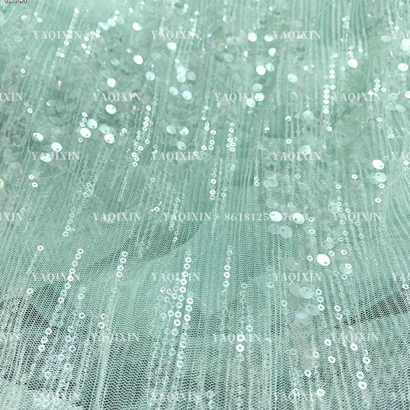 YX747 2026 New 150gsm Pleated Tulle Fabric With Transparent Sequin High-End French Fashion Dress Fabric