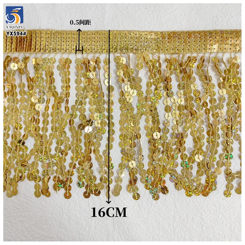 YX594 Hot Selling New Design Stage Garment Accessories Embroidery Sequins Trimmings Tassel Sequins Lace Trim