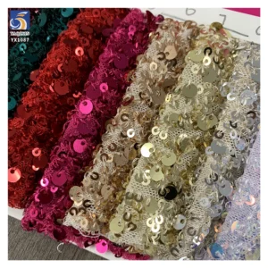 YX1087 300gsm Spandex Stretch Mesh Fabric With 3MM+5MM Sequins Embroidery Heavyweight Sparkle Sequin Fabric for Party Dress